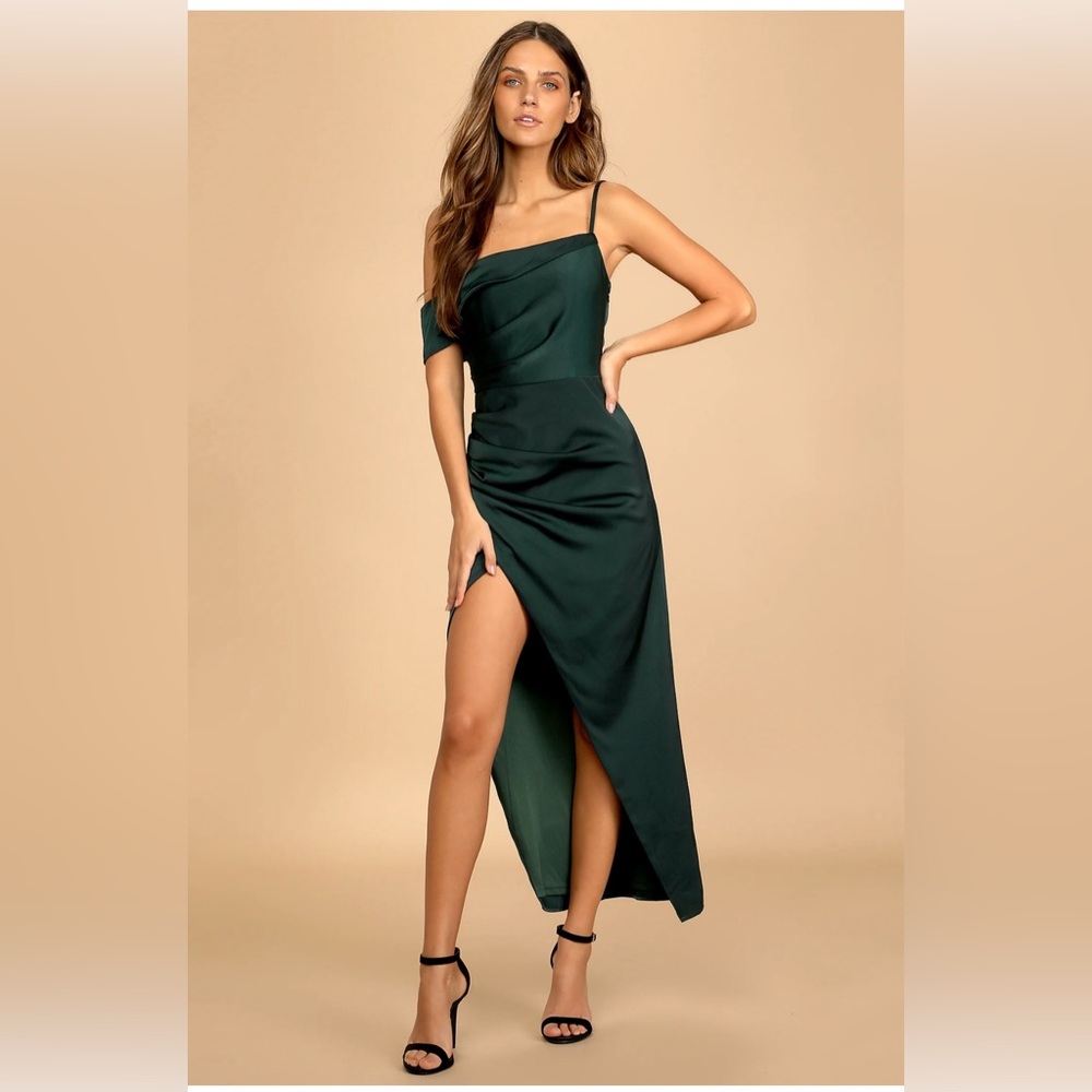 Lulu's Elegant One Shoulder Green Dress